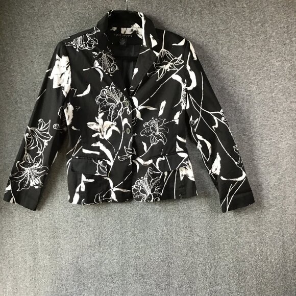 Larry Levine Black White Floral Blazer Suit Jacket Sz 8 - Picture 1 of 8